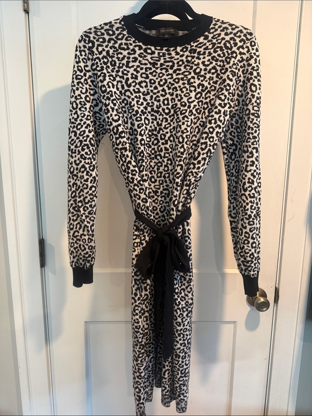 Ann Taylor Black and White Leopard Print Midi Dress